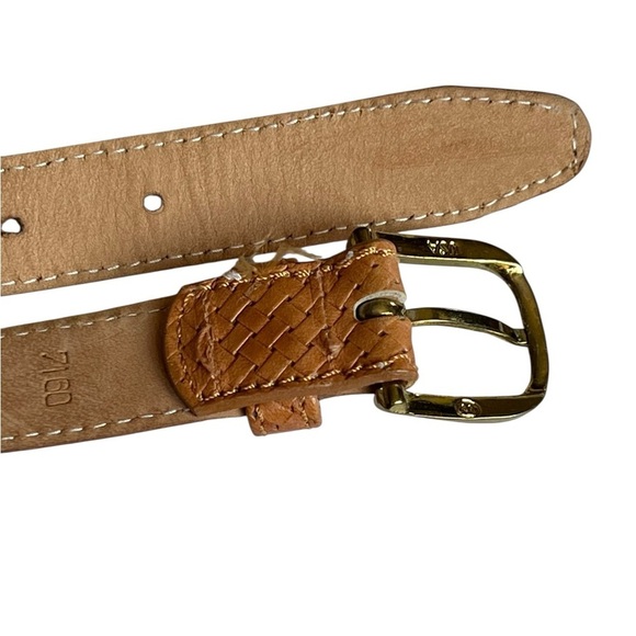 Vintage Medici Tan Woven Basketweave Pattern Unisex Leather Belt main image 5